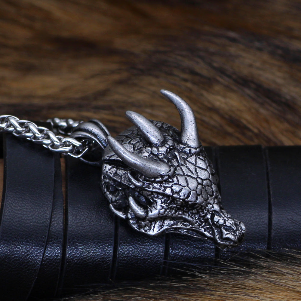 Wholesale Domineering Dragon Head Pendant Hip Hop Retro Style Men's Necklace